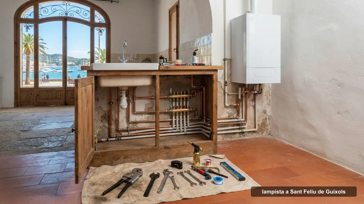 Lampista a Sant Feliu de Guíxols revisant una caldera en un pis del centre